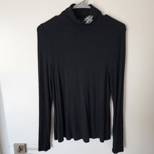 Unique Vintage Spider Embroidered Fitted Black Turtleneck